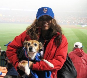 Esther and Chico at Shea Stadium for Bark at the Park Night.