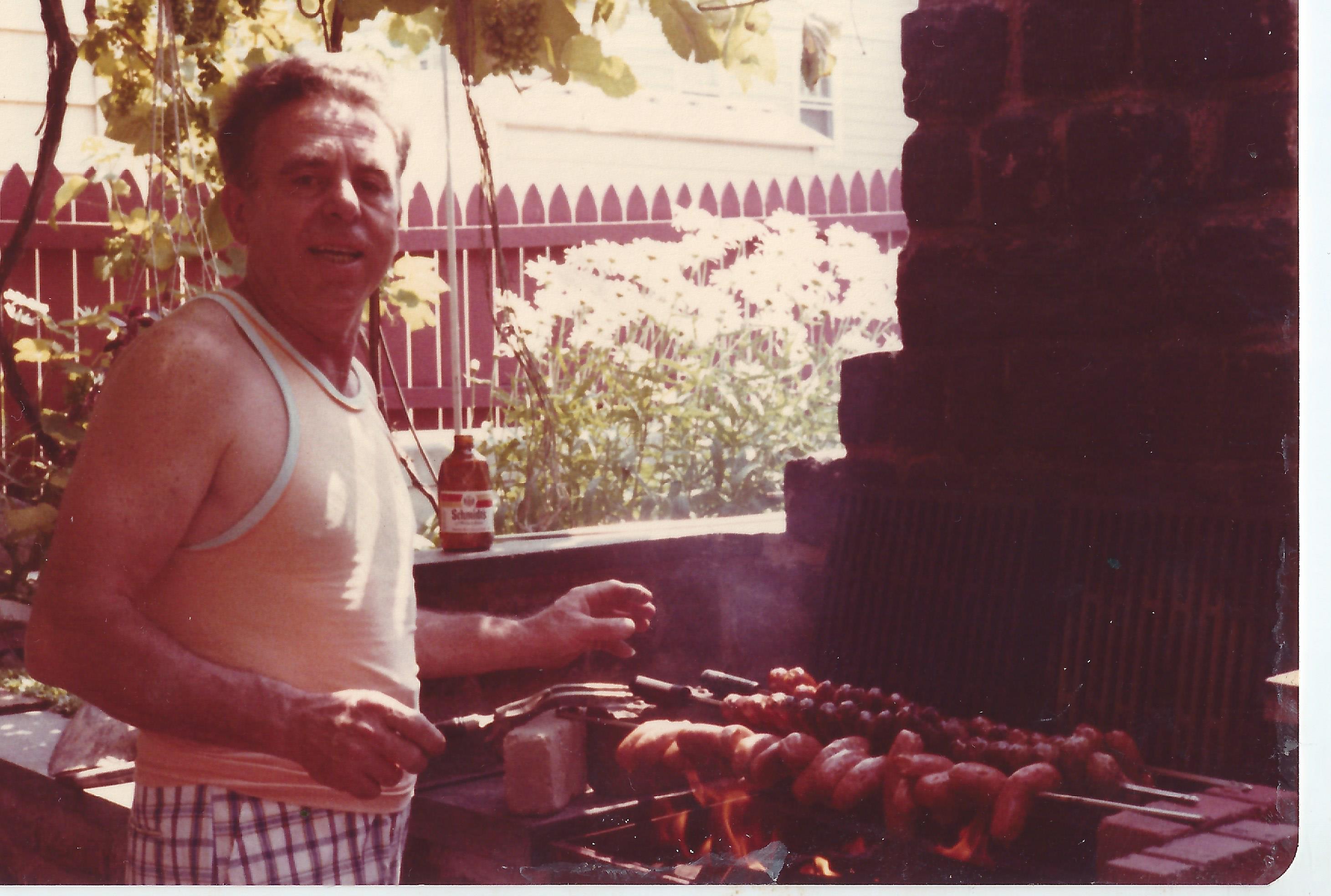 A familiar site, Dad working the grill.